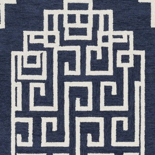 5'x7' Navy Blue Ivory Hand Tufted Bordered Greek Key Indoor Area Rug - Image 3