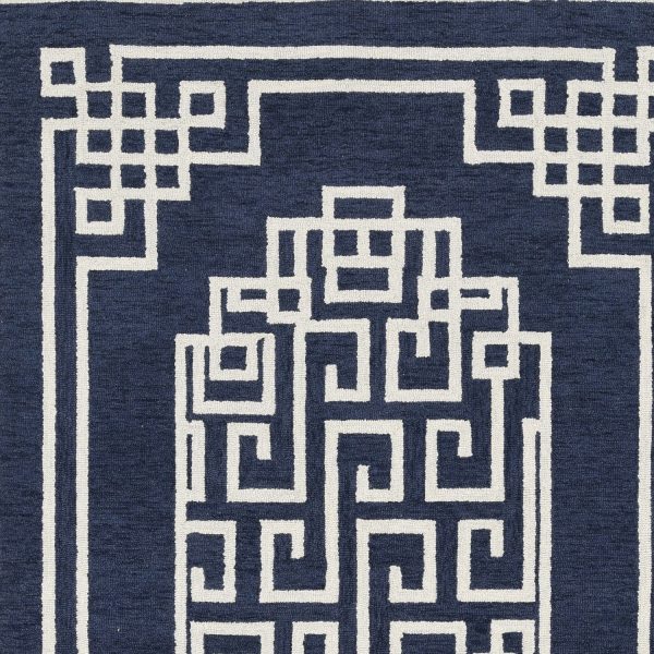 5'x7' Navy Blue Ivory Hand Tufted Bordered Greek Key Indoor Area Rug - Image 4