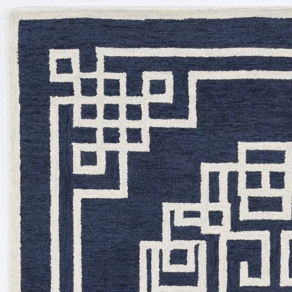 5'x7' Navy Blue Ivory Hand Tufted Bordered Greek Key Indoor Area Rug - Image 5