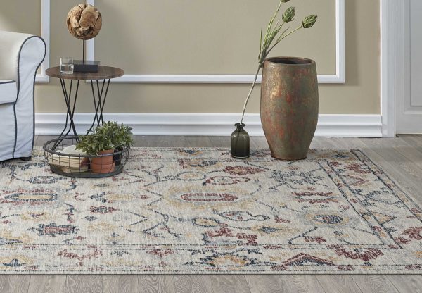 5' x 7' Ivory Floral Bordered Wool Indoor Area Rug - Image 2