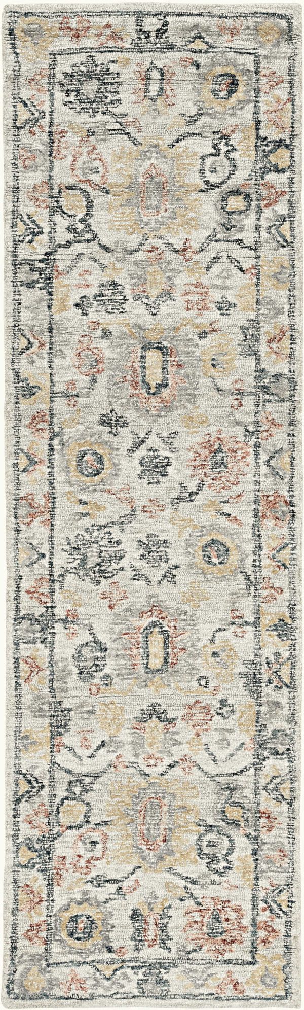 5' x 7' Ivory Floral Bordered Wool Indoor Area Rug - Image 3