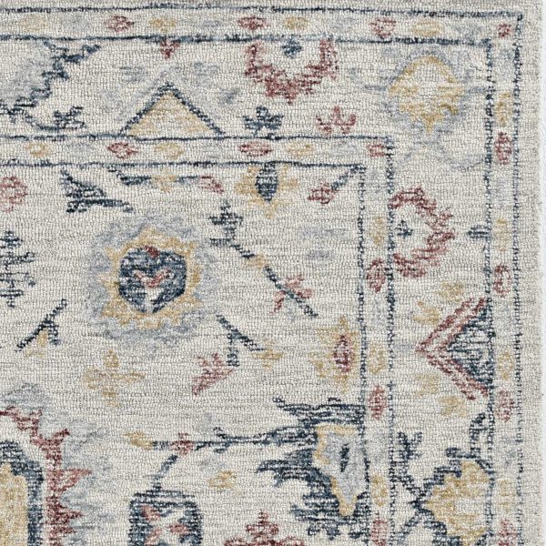 5' x 7' Ivory Floral Bordered Wool Indoor Area Rug - Image 4