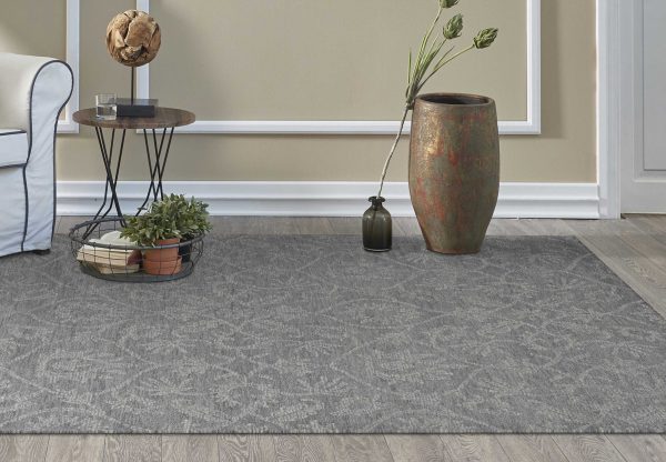 5' x 7' Grey Floral Vines Wool Indoor Area Rug - Image 2