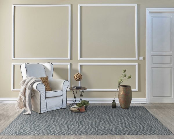 2' x 8' Denim Geometric Tiles Wool Runner Rug - Image 2