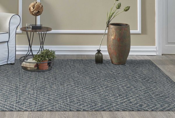 2' x 8' Denim Geometric Tiles Wool Runner Rug - Image 3