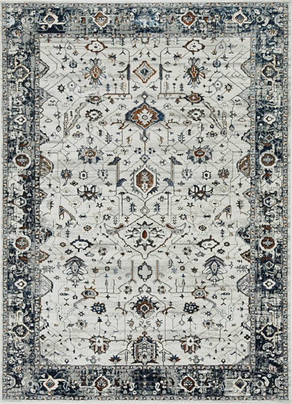 5'x8' Ivory Grey Machine Woven Traditional Indoor Area Rug - Image 2