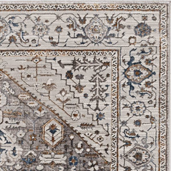 7' Grey Machine Woven Diamond Floral Medallion Indoor Runner Rug - Image 2