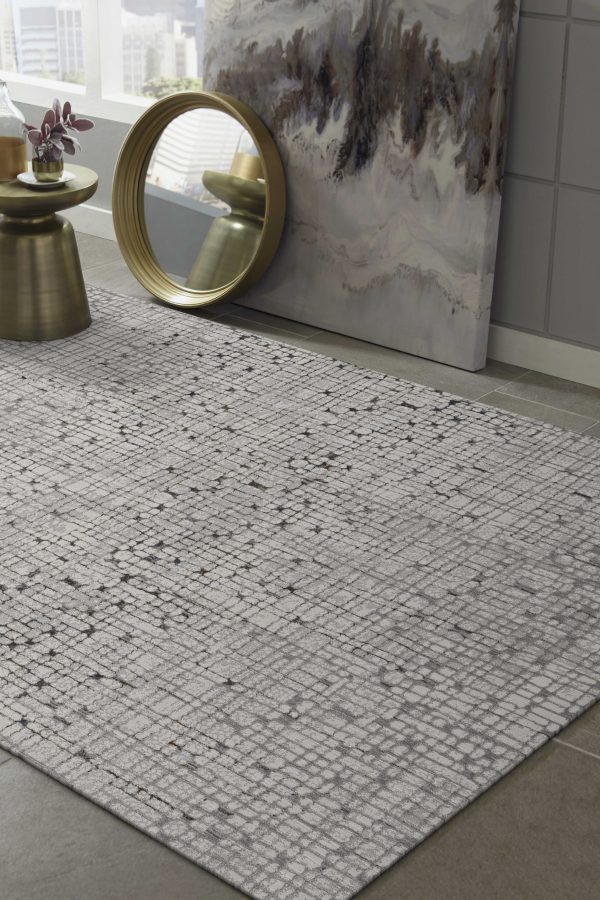 7' Grey Machine Woven Abstract Lines Indoor Runner Rug - Image 4