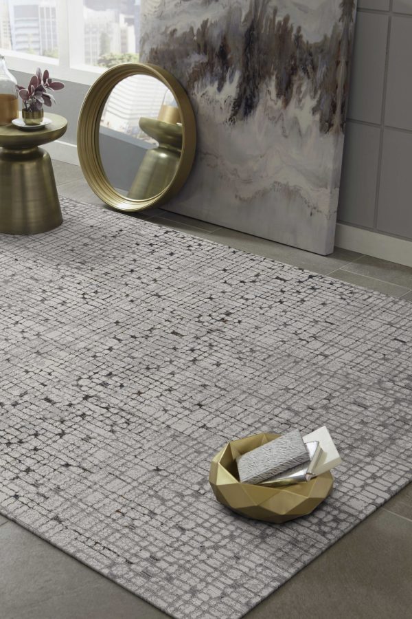 7' Grey Machine Woven Abstract Lines Indoor Runner Rug - Image 5