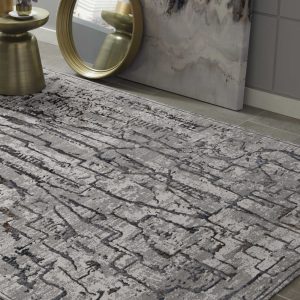 5'x8' Grey Machine Woven Abstract  Indoor Area Rug
