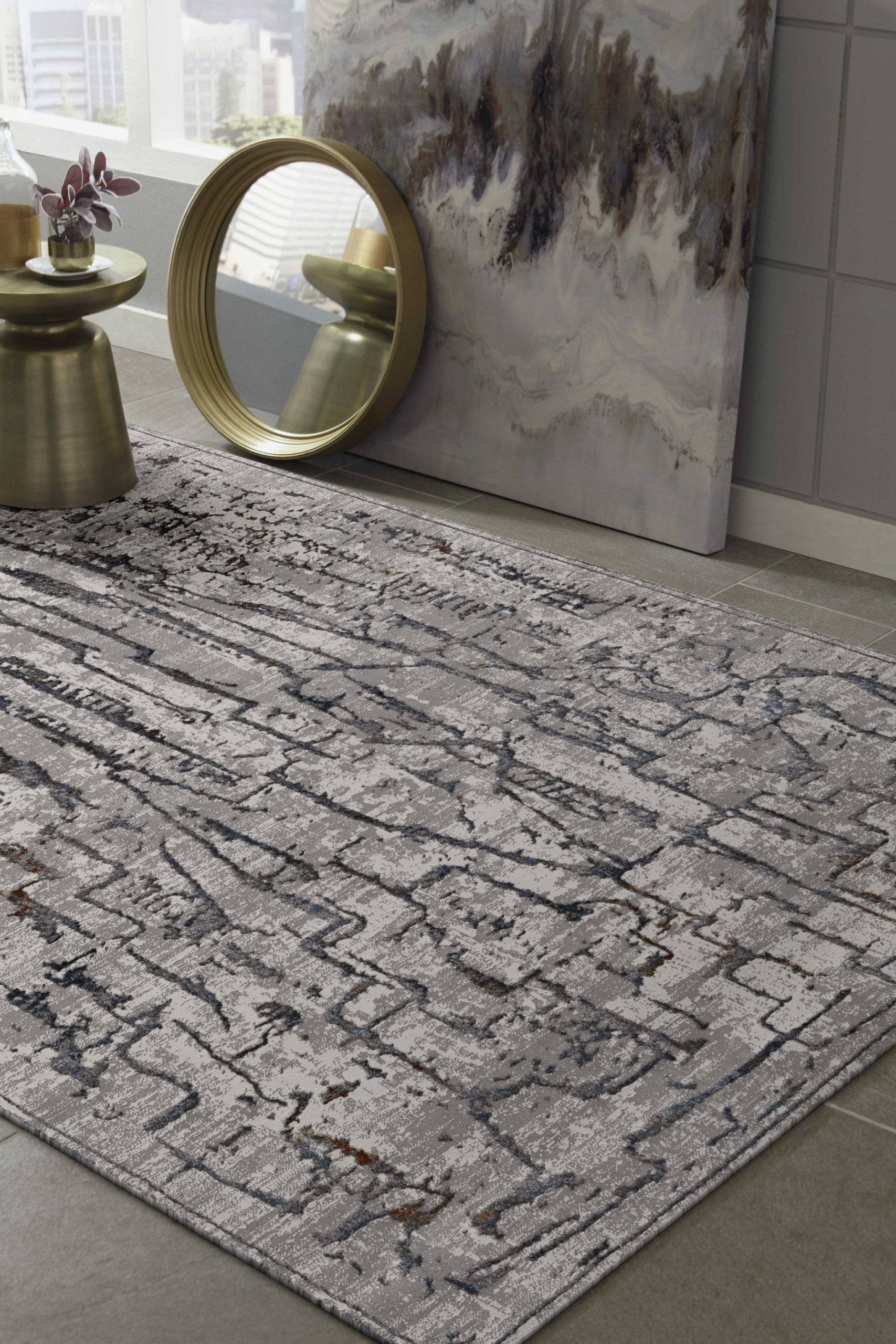 5'x8' Grey Machine Woven Abstract  Indoor Area Rug