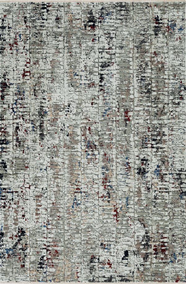 7' Beige Grey Machine Woven Shrank Abstract Design Indoor Runner Rug - Image 2