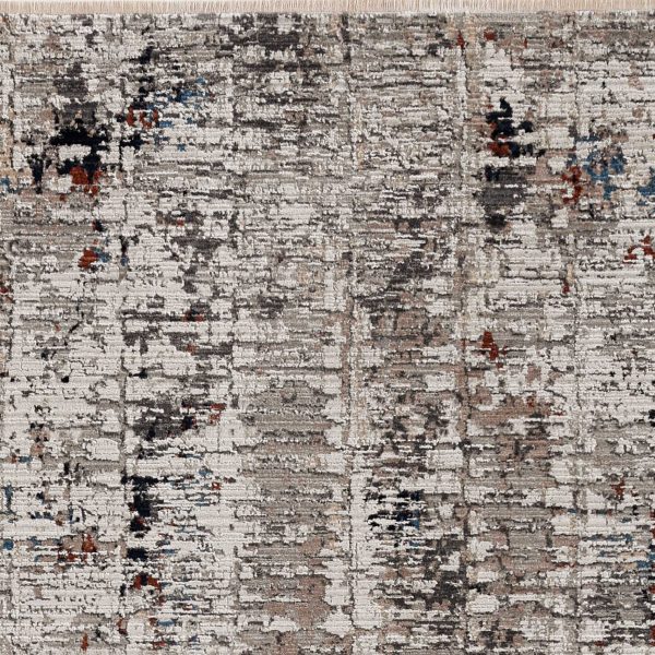 7' Beige Grey Machine Woven Shrank Abstract Design Indoor Runner Rug - Image 3
