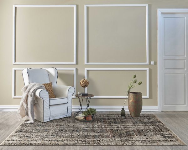 4'x6' Grey Machine Woven Shrank Distressed Traditional Design Indoor Area Rug - Image 2