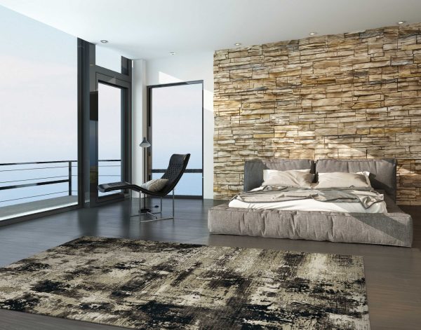 7' Ivory Charcoal Machine Woven Shrank Abstract Design Indoor Runner Rug - Image 4