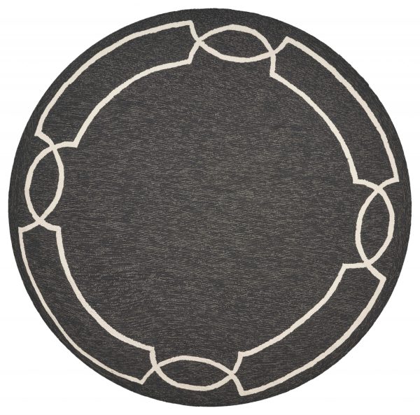 2'x3' Onyx Black Hand Hooked UV Treated Bordered Indoor Outdoor Accent Rug - Image 3
