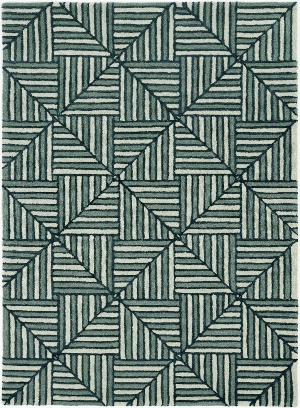 8' Navy Charcoal Hand Tufted Geometric Diamond Pattern Indoor Runner Rug - Image 2