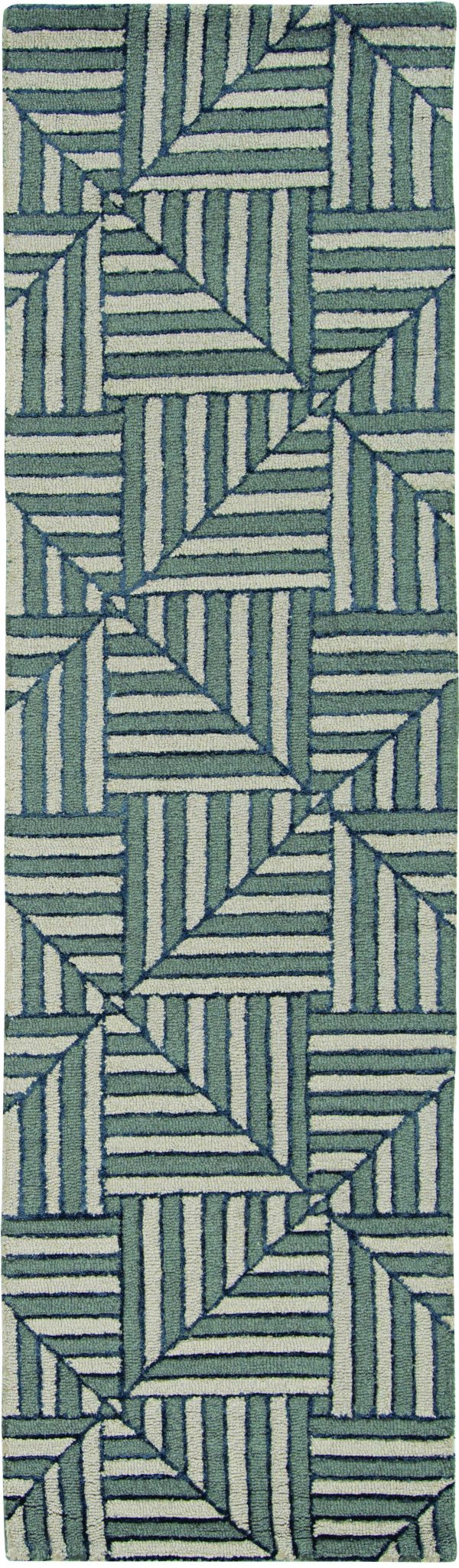 8' Navy Charcoal Hand Tufted Geometric Diamond Pattern Indoor Runner Rug - Image 4