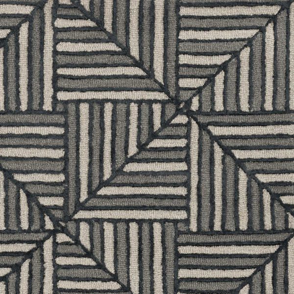 8' Navy Charcoal Hand Tufted Geometric Diamond Pattern Indoor Runner Rug - Image 5