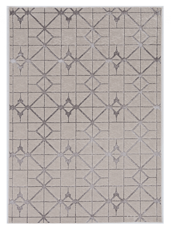 5'x8' Ivory Silver Machine Woven Geometric Indoor Area Rug