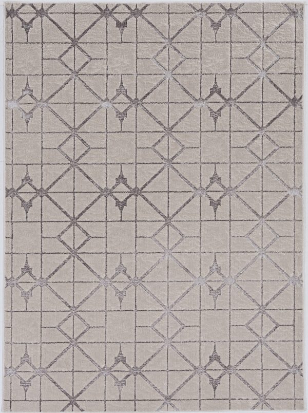 5'x8' Ivory Silver Machine Woven Geometric Indoor Area Rug - Image 2