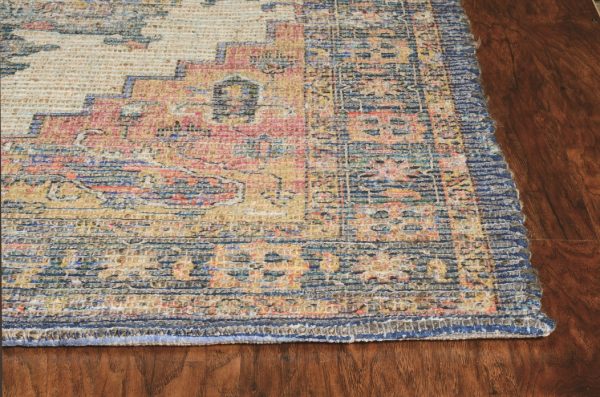 3'x5' Teal Blue Machine Woven Diamond Medallion Indoor Area Rug - Image 2