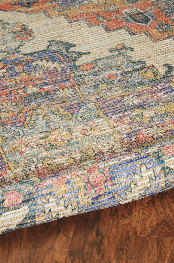 3'x5' Teal Blue Machine Woven Diamond Medallion Indoor Area Rug - Image 3