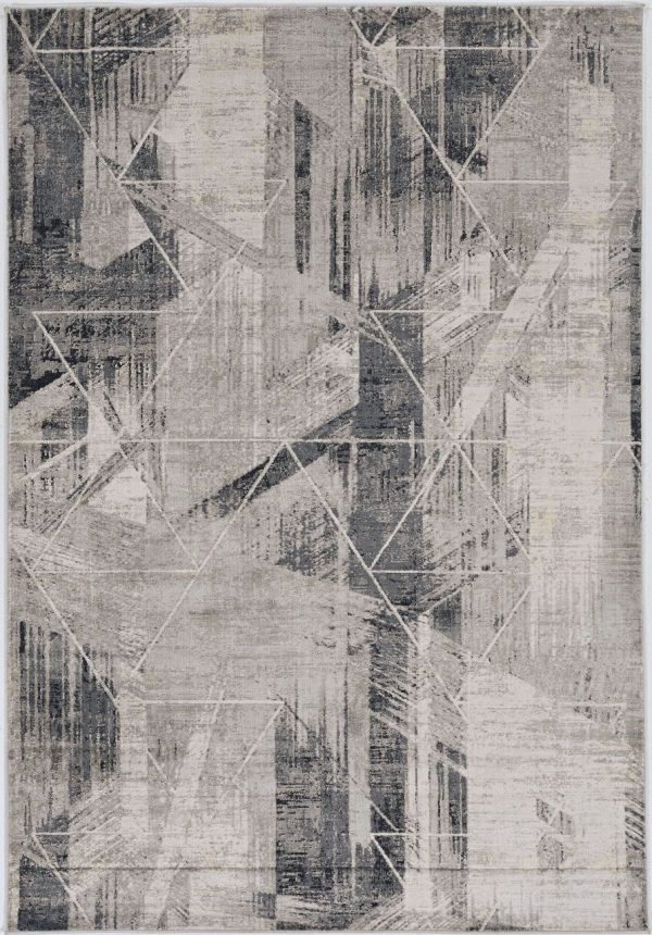 3'x5' Grey Machine Woven Abstract Geometric Indoor Area Rug - Image 2