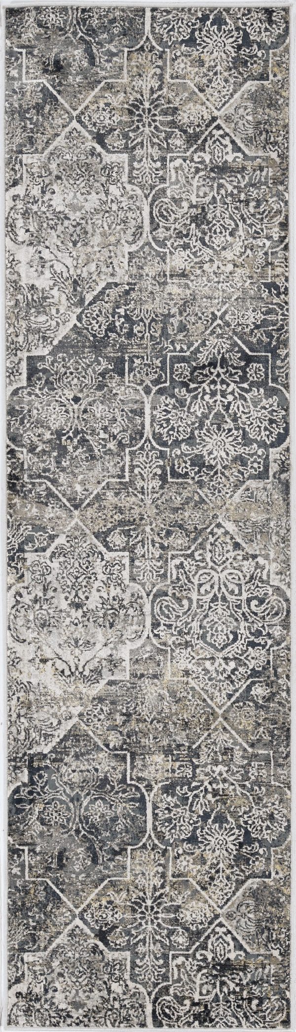 8' Grey Machine Woven Quatrefoil Indoor Runner Rug - Image 2