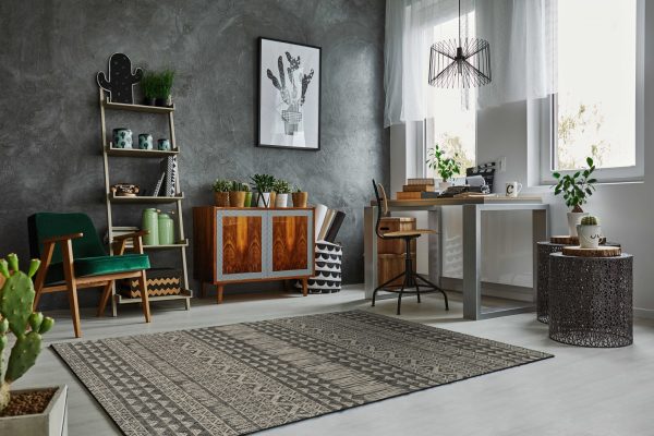 5' x 8' Charcoal Aztec Pattern Rug - Image 5