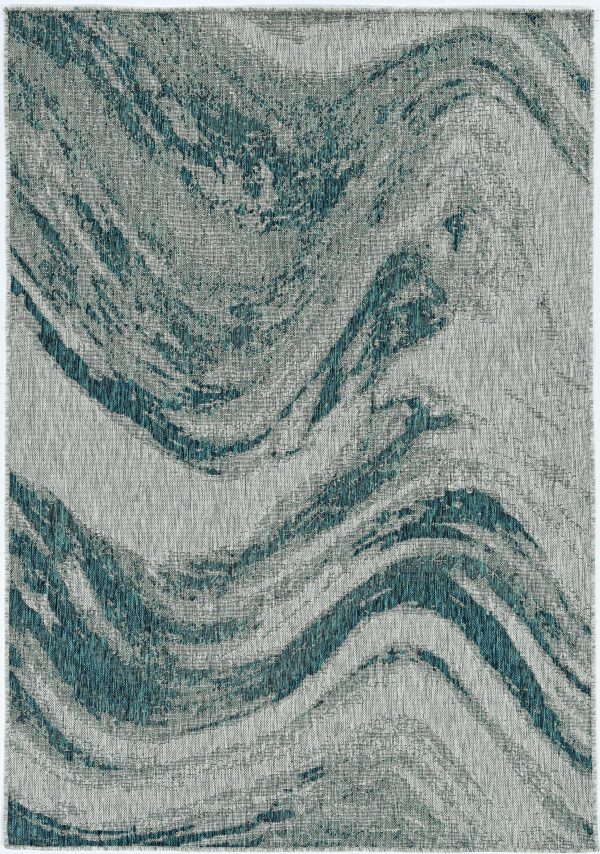 5' x 8' Grey or Teal Abstract Waves Rug - Image 2