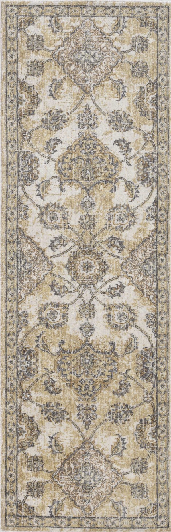 2' x 7' Ivory Sand Floral Vine Wool Indoor Runner Rug - Image 4