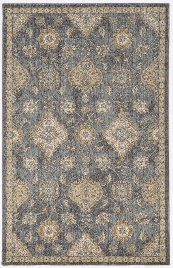 2' x 7' Slate Grey Floral Vine Wool Indoor Runner Rug - Image 4