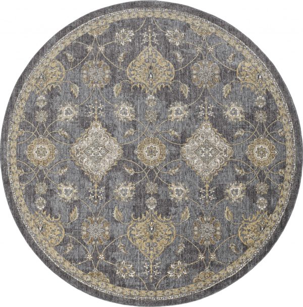 2' x 7' Slate Grey Floral Vine Wool Indoor Runner Rug - Image 2