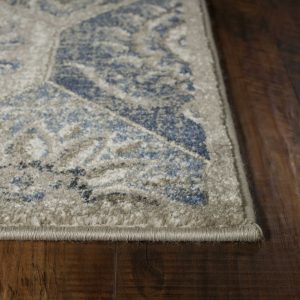 8' Grey Machine Woven Floral Ogee Indoor Runner Rug