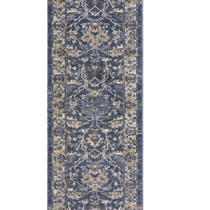 8' Denim Blue Machine Woven Bordered Floral Vines Indoor Runner Rug