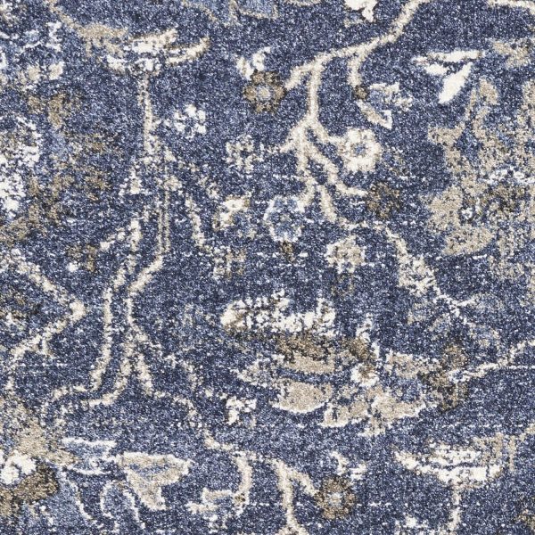 8' Denim Blue Machine Woven Bordered Floral Vines Indoor Runner Rug - Image 5