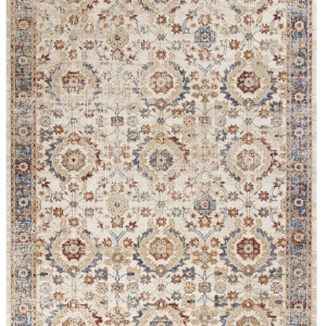 5' X 8' Ivory And Blue Floral Vines Area Rug