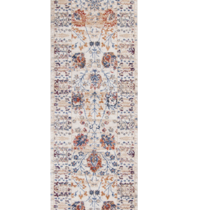 8' Beige Machine Woven Bordered Floral Indoor Runner Rug