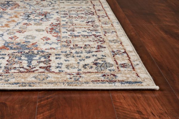 8' Beige Machine Woven Bordered Floral Indoor Runner Rug - Image 3