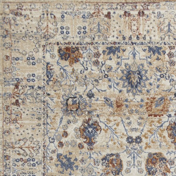 8' Beige Machine Woven Bordered Floral Indoor Runner Rug - Image 4