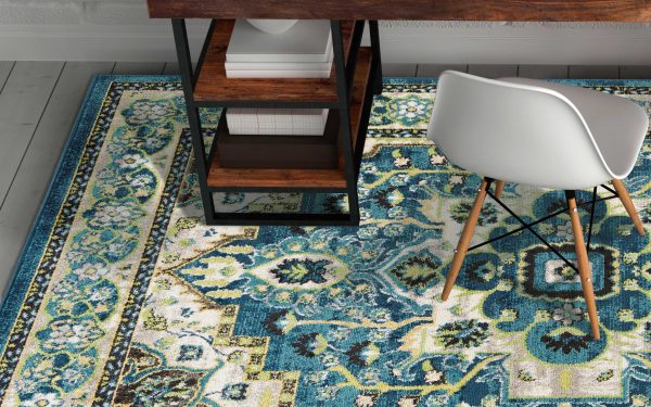 5'x8' Teal Machine Woven Polypropylene Area Rug - Image 3