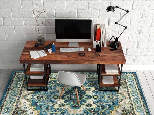 5'x8' Teal Machine Woven Polypropylene Area Rug - Image 4
