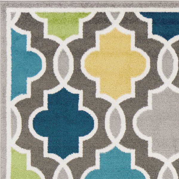 5' x 8' Grey Colorful Trellis Pattern Area Rug - Image 2