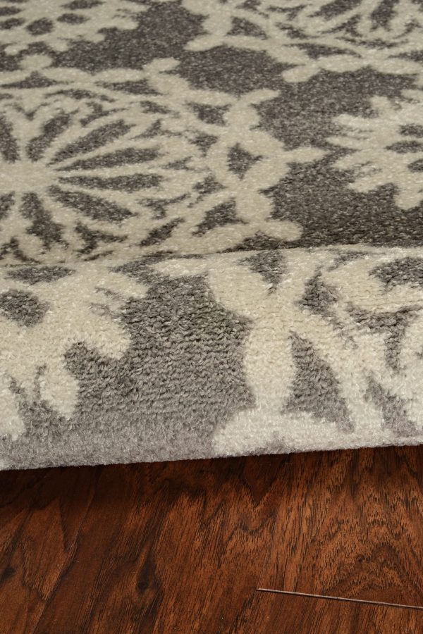 7' Grey Ivory Machine Woven Floral Indoor Runner Rug - Image 4