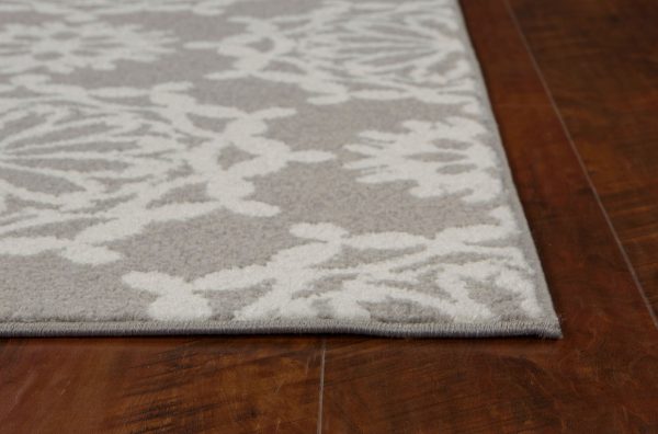 7' Grey Ivory Machine Woven Floral Indoor Runner Rug - Image 5