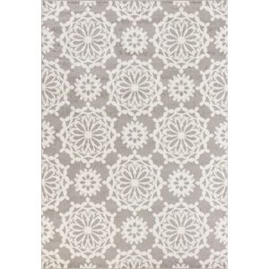 5'x8' Grey Ivory Floral Machine Woven Polypropylene Area Rug
