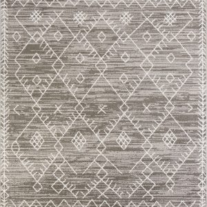 2' x 7' Gray and White Boho Geo Area Rug