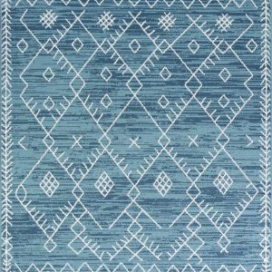 5'x8' Distressed Ocean Blue Geometric Bohemian Design Area Rug