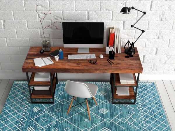 5'x8' Distressed Ocean Blue Geometric Bohemian Design Area Rug - Image 4
